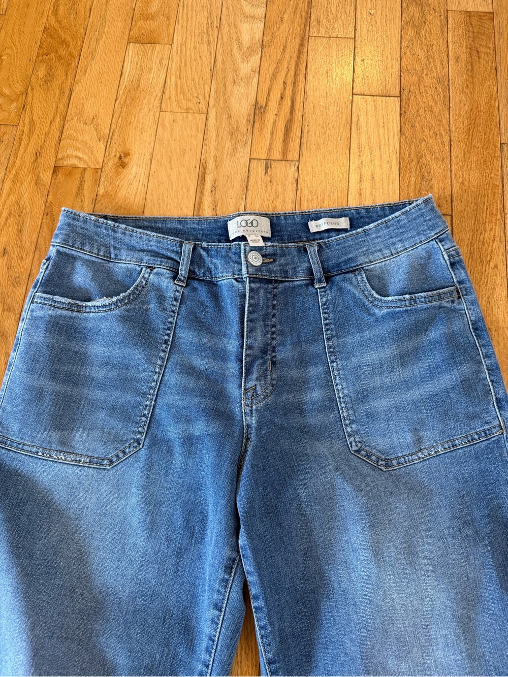 LOGO by Lori Goldstein Women's Boyfriend Jeans in Blue Wash